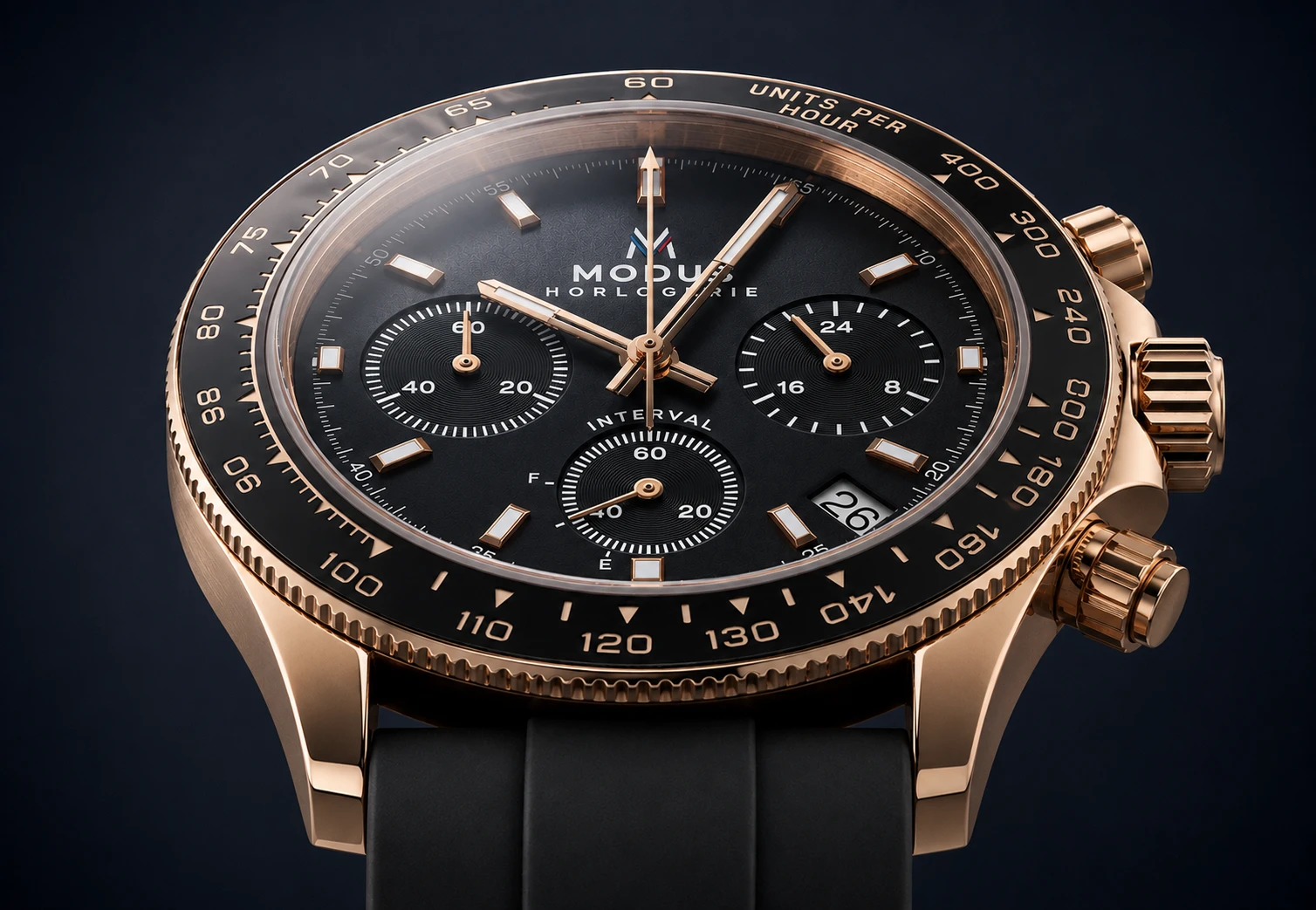 Dettaglio del quadrante di un orologio Interval Modus Horlogerie